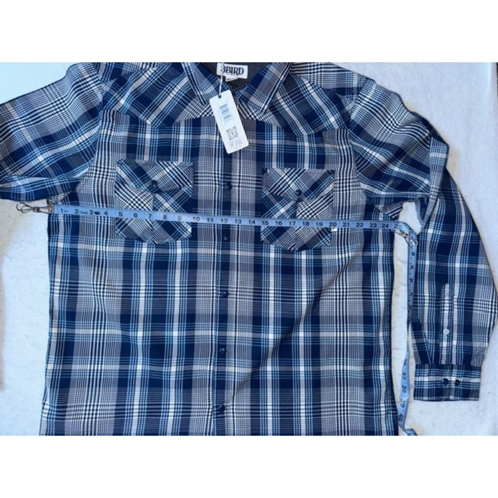 3BIRD Wyoming Mens XL Ranchester LS Plaid Long Sleeve Western Shirt Blue Snap - Picture 7 of 12